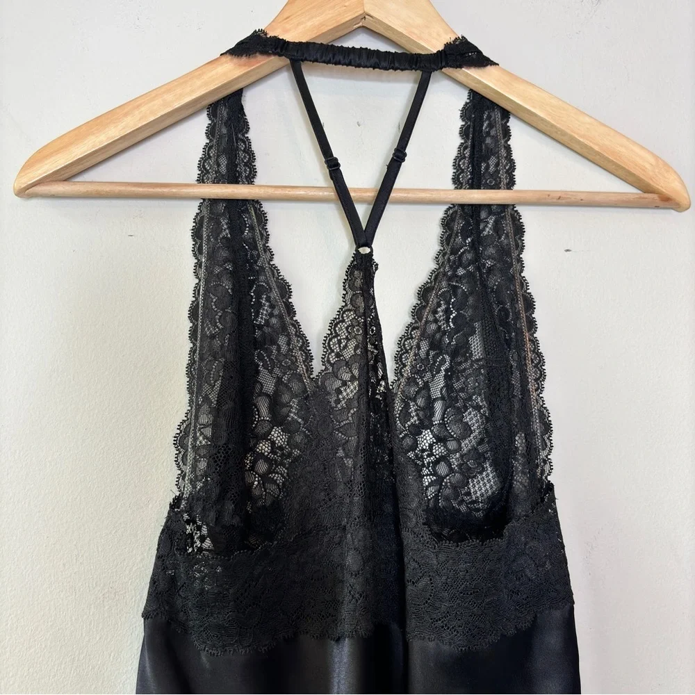 Vicoria's Secret Black Satin Lace Slip Dress Babydoll Lingerie Nightgown Size M - Picture 9 of 11
